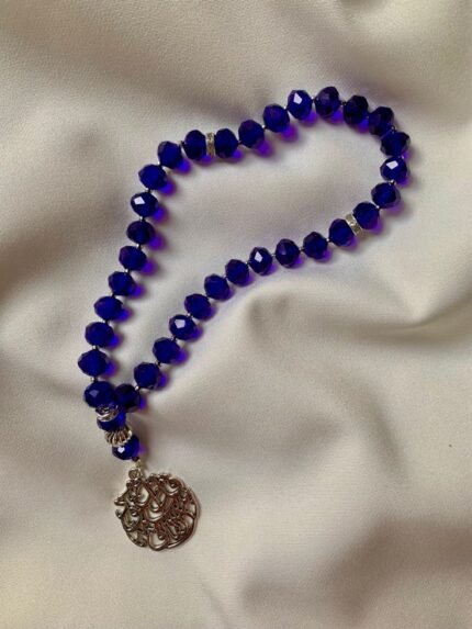 مسبحة ذات خرز كريستالي أزرق ملكي لامع